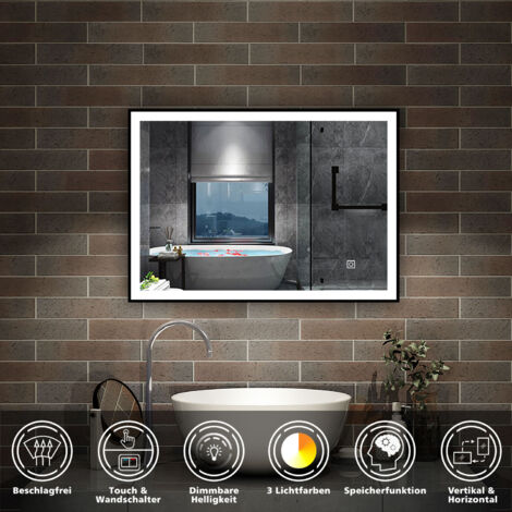 LED Wandspiegel Touch Badspiegel Badezimmerspiegel Beleuchtung Beschlagfrei Kalt/Warmwei dimmbar 70 x 50cm