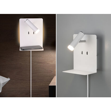 LED Wandspot ELEMENT Weiß mit Schalter, Stecker, USB Ladefunktion, Breite 16cm