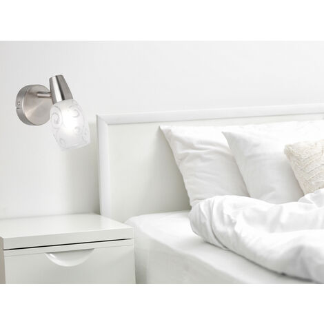 LED Wandstrahler dimmbar, Silber matt mit Dekorglas satiniert, Breite 8cm