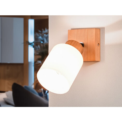 LED Wandstrahler Korpus Holz & Glasschirm Weiß, Breite 10cm
