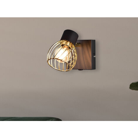 LED Wandstrahler mit Gitter Lampenschirm in Gold, Breite 9cm