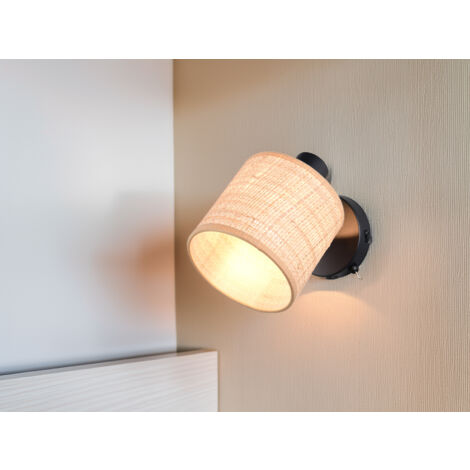 LED Wandstrahler mit Schalter & Bast Lampenschirm, Breite 13cm