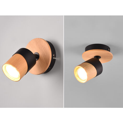 LED Wandstrahler Naturholz & Metall Schwarz, Breite 11cm