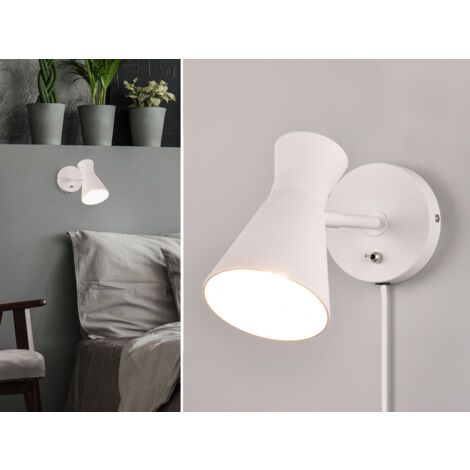 LED Wandstrahler Retro Weiß mit Schalter & Stecker, Breite 12cm