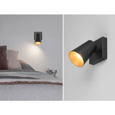 LED Wandstrahler Schwarz Gold mit Schalter, Breite 10cm