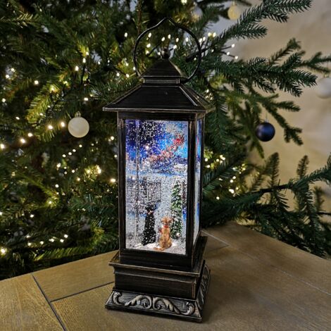LED Water Lantern Christmas Dogs Cats Santa Bronze Glitter Snow Battery Powered