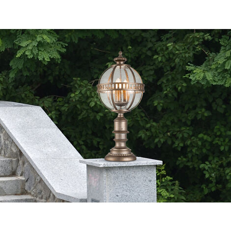 LED Wegeleuchte im Jugendstil mit Glaskugel, Bronze Höhe 70cm