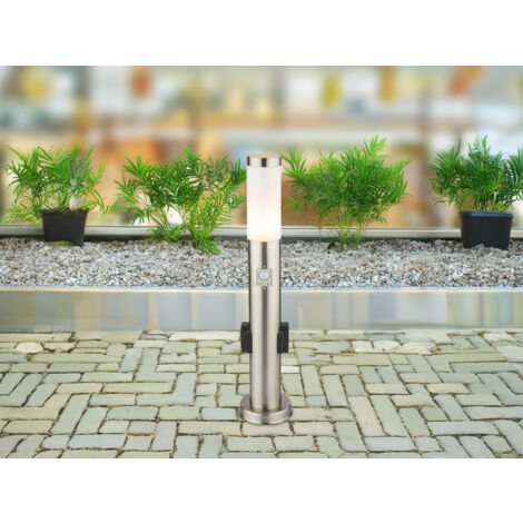 LED Wegeleuchte mit Bewegungsmelder & Steckdosen in Silber, H 60cm