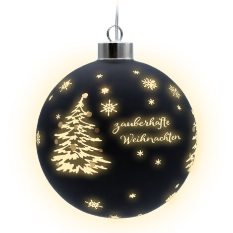 LED Weihnachts Glaskugel zum Hängen schwarz matt mit Timer - 12 cm - Deko Kugel warm weiß beleuchtet Batterie betrieben - Advent Winter Stimmungslicht Christbaumkugel edel elegant