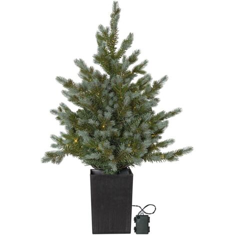 LED-Weihnachtsbaum Greyland mit schwarzem Topf 95cm batteriebetrieben
