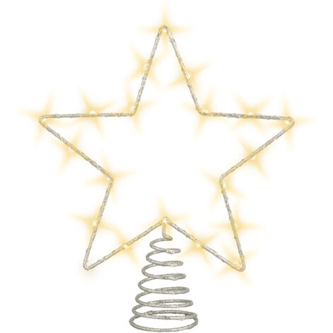 LED Weihnachtsbaum Spitze 27 cm warm weiß mit Timer - silber - Beleuchteter Stern für den Christbaum Batterie betrieben - Baumspitze Tannenbaum Deko Bleuchtung Baumschmuck