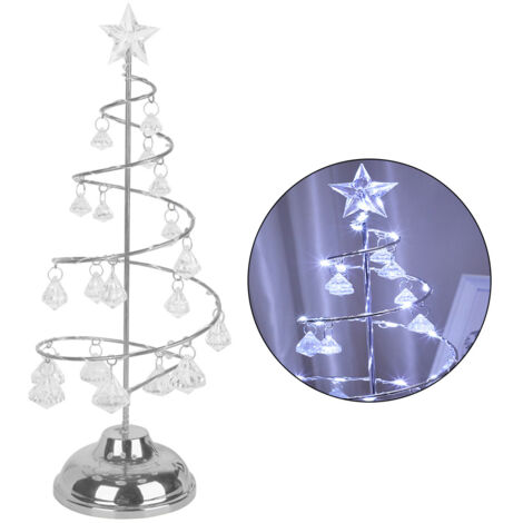 LED-Weihnachtsbaum-Stehlampe, batteriebetrieben, spiralförmiges Licht, 33 cm, Acryl, Kunststoff, Kupfer, Tischleuchte, Stern, Silber, 1x Box