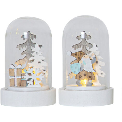 LED Weihnachtsdeko mit Glaskuppel 2er Set Batteriebetrieb H 9cm