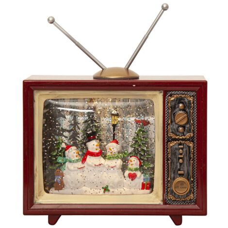 LED Weihnachtsdeko Vinter Retro-Fernseher mit Glitzer + Timer, 19cm