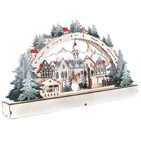LED-Weihnachtsdorf für Schaufensterdekorationen in Einkaufszentren, detailliertes und dekoratives Holzornament mit glatten Kanten (Holz)