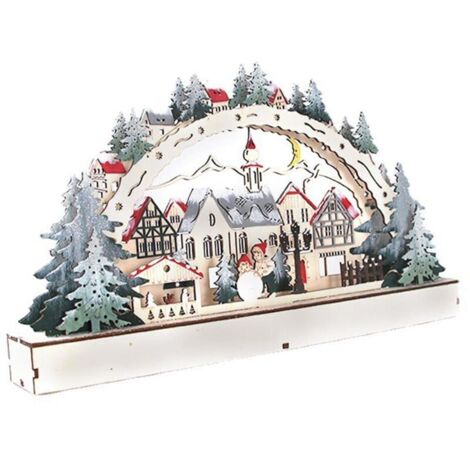 LED-Weihnachtsdorf für Schaufensterdekorationen in Einkaufszentren, detailliertes und dekoratives Holzornament mit glatten Kanten (Holz)