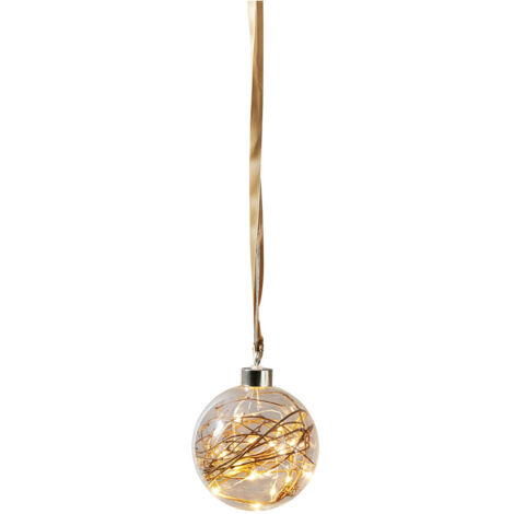 LED Weihnachtskugel ,Glow', Batterien + Timer, Hängeleuchte Deko, gold, Ø 10cm
