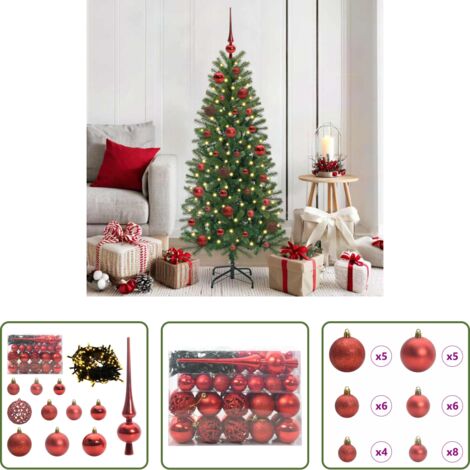 LED-Weihnachtskugeln -  Weihnachtskugel-Set mit 150 LEDs 61 pcs Rot Kunststoff