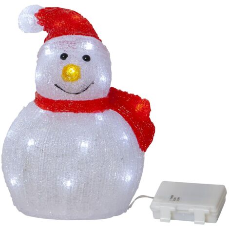 LED Weihnachtsleuchte ,Crystalo', Schneemann, Batterien + Timer, weiß-rot, kühles Licht, H 25cm