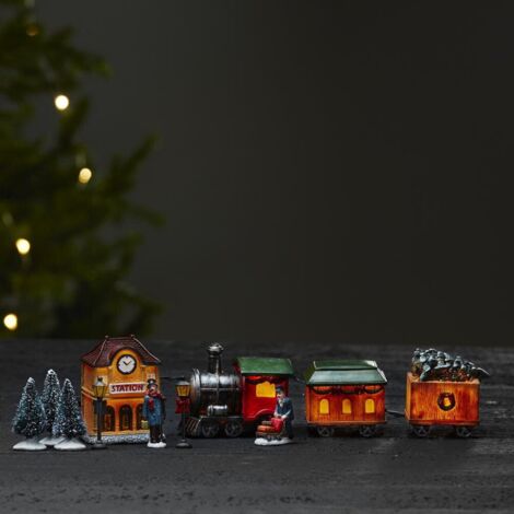 LED Weihnachtslichterkette ,Kidsville', Weihnachtsszenerie mit Lokomotive und Figuren, Batterien + Timer, L 60cm