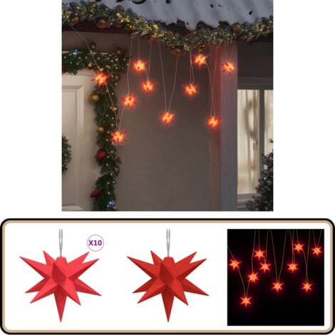 LED-Weihnachtssterne 10 Stk. Rot 10 cm - LED Sterne - Weihnachtsdeko - Sternlicht - Lichterkette - Outdoor Beleuchtung