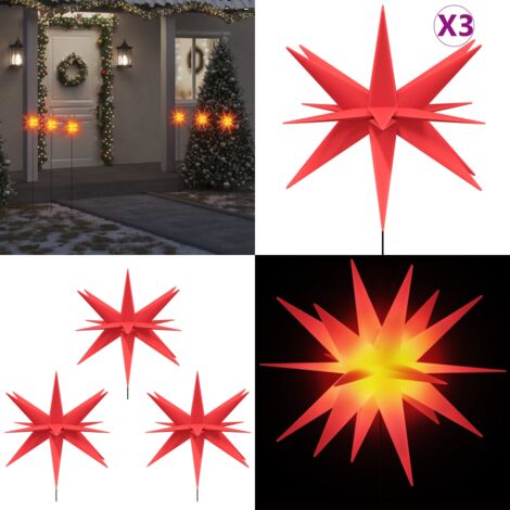 LED-Weihnachtssterne 3 Stk. mit Erdspießen Faltbar Rot 35 cm - LED Sterne - Weihnachtsdeko - Lichterkette - Outdoor Beleuchtung - Indoor Beleuchtung - Home & Living
