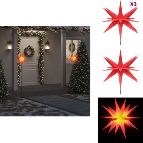 LED-Weihnachtssterne 3 Stk. mit Erdspießen Faltbar Rot 57 cm - LED-Dekoration - Weihnachtsbeleuchtung - Lichterkette - Outdoor Beleuchtung - Indoor Beleuchtung