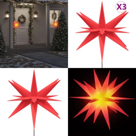LED-Weihnachtssterne 3 Stk. mit Erdspießen Faltbar Rot 57 cm - LED-Dekoration - Weihnachtsbeleuchtung - Lichterkette - Outdoor Beleuchtung - Indoor Beleuchtung - Home & Living