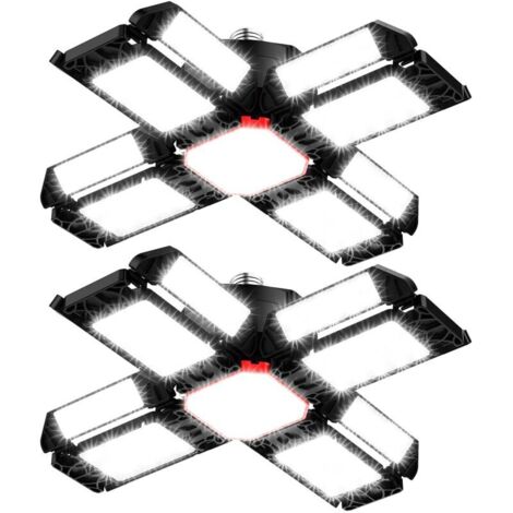 LED-Werkstattlampe, Garagenbeleuchtung, 2 Stück, flexible Deckenleuchte mit 12 verstellbaren Paneelen – E26/E27-Hallenleuchte für Garagen