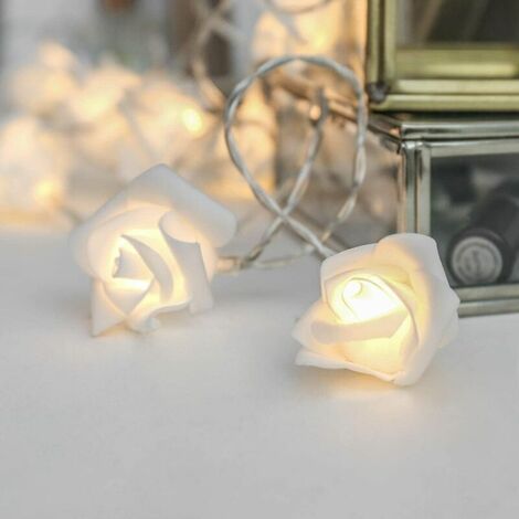 LED White Rose String Lights - 3m Powered  20 Warm White Flowers  Electricity Light Chain Pink  Decor for: Wedding Dressing Table for Girls Room  Pink fairy lights