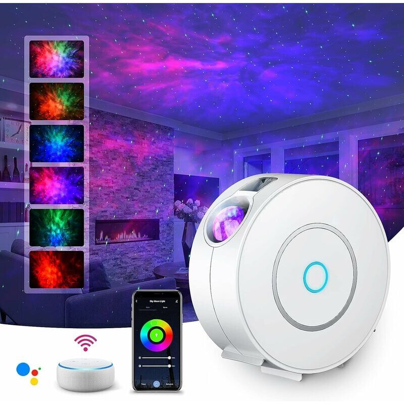 Led Wifi Projecteur Ciel Étoilé,Intelligent Projecteur Étoilé Veilleuse Galaxie,Gradation/Contrôle vocal/Connexion WiFi/Minuterie,Google Assistant