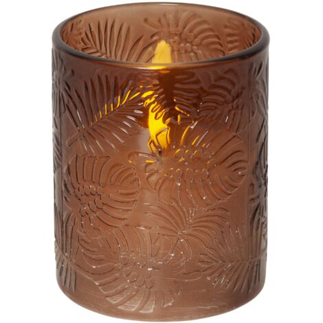 LED Windlicht Flamme Leaf, braun, Wachs, 12,5cm