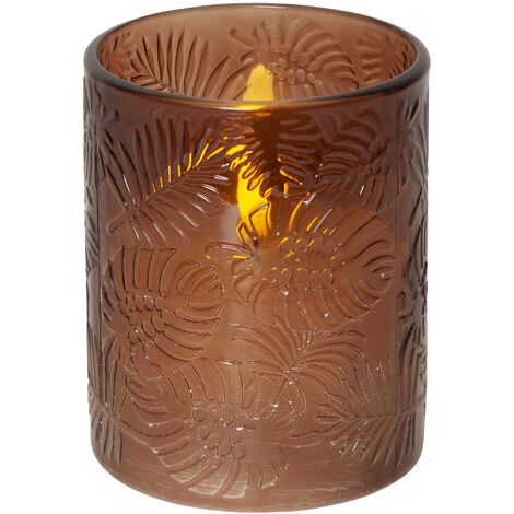 LED Windlicht Flamme Leaf, braun, Wachs, 12,5cm