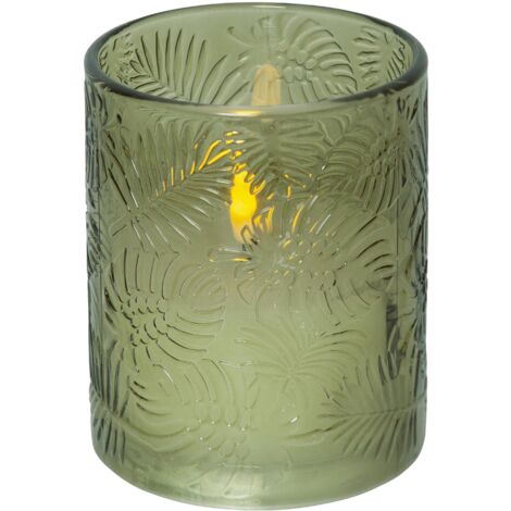 LED Windlicht Flamme Leaf, grün, Wachs, 12,5cm