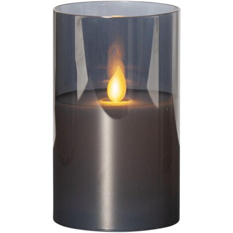 LED Windlicht ,M-Twinkle' mit Flackereffekt, Batterie, Timer, grau, H 12,5cm