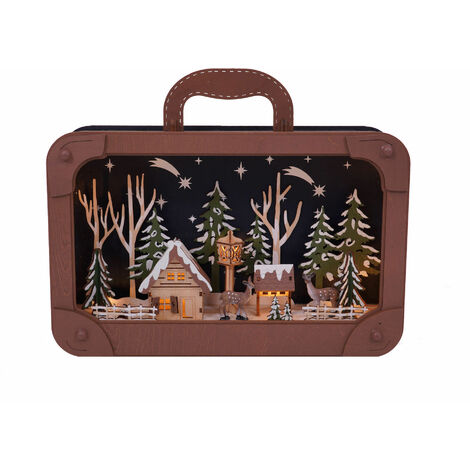 LED Winterlandschaft im Holzkoffer beleuchtet - 35x30 cm - Weihnachtsszene Tisch Deko Weihnachtsdekoration