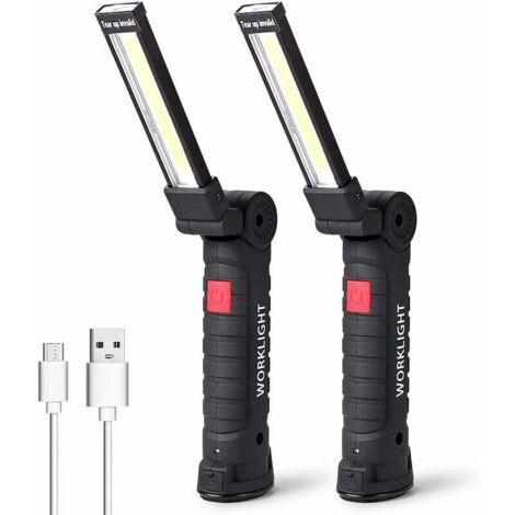 LED Work Light, LED Flashlight, Rechargeable LED Workshop Light, Inspection Light, Magnetic Base, Camping, Emergency, Small, 2 Pieces