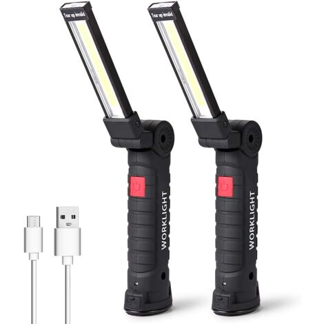 LED Work Light, LED Handheld Flashlight, Rechargeable, LED Workshop Lamp, Inspection Lamp, Torch, Magnetic Base, Camping, Emergency, Small, 2 Pack