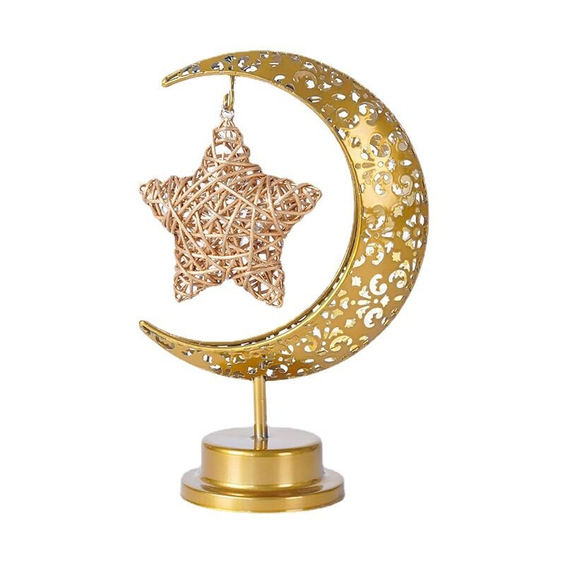 Lampe led en fer forgé en forme d'étoile et de lune, petite veilleuse, décoration de vacances, lampe de table pour chambre à coucher, lampe de
