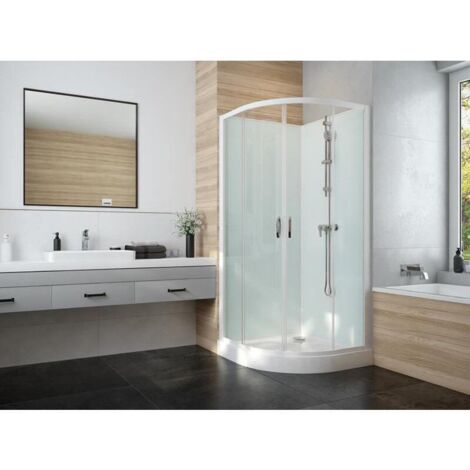 Leda – Cabine de douche 80x80cm 1/4 de rond portes d'angle coulissantes en verre transparent – Installation facile – Revêtement anti-traces