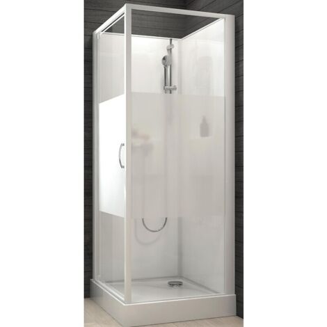 Leda – Cabine de douche carrée 80 x 80 cm – Porte pivotante réversible – Vitrage sérigraphié 5 mm – Receveur acrylique avec bonde Ø 90 mm