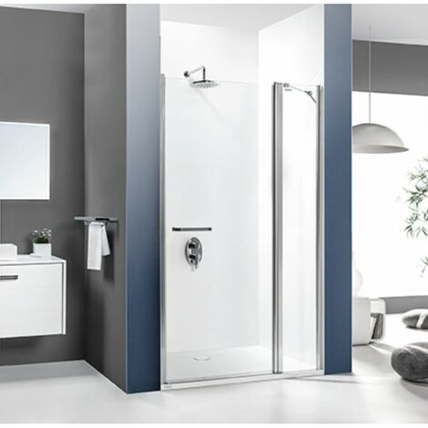 Leda – Paroi de douche 1 porte pivotante et 1 partie fixe en ligne 120cm – Verre transparent 6mm – Aluminium blanc – Réversible pour niche - L13PR501031