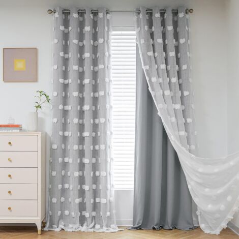 LEDANDER 2pcs Rideaux occultants en deux parties pour salon et chambre, rideaux occultants double couche en tulle, 132 cm x 244 cm, gris