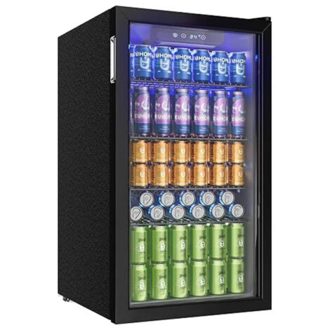 LEDANDER 90L Réfrigérateur à boissons avec porte vitrée pour 126 canettes, étagères réglables, bière/vin, maison/Bar/bureau, acier inoxydable