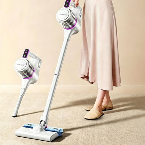 LEDANDER Aspirateur Balai Sans Fil 2 En 1 Sec Et Humide, Puissant Aspirateur Portatif Léger Pour La Maison, Nettoyage Des Poils D'animaux,Sols Durs,Tapis-blanc