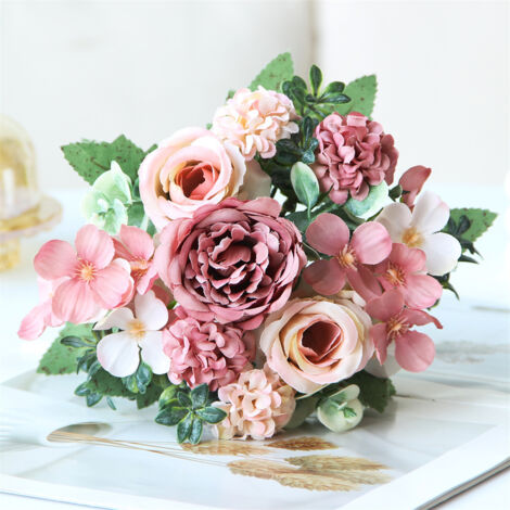 LEDANDER Deux bouquets artificiels réalistes, bouquets à main, compositions florales artificielles, idéaux pour la décoration de mariage - Rouge