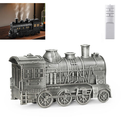 LEDANDER Diffuseur d'arômes en forme de train, 300 ml, télécommande, LED bicolore, 2 modes de brumisation, minuterie, extinction automatique-argent