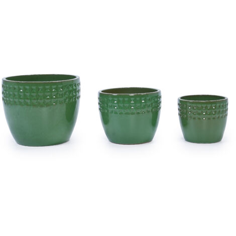 LEDANDER Ensemble de 3 pots en céramique à motif losange pour plantes succulentes et herbes aromatiques