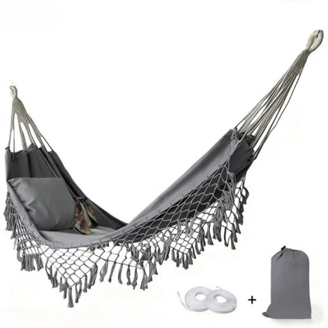 LEDANDER Hamac avec support, hamac robuste pour 2 personnes, oreiller amovible, capacité de charge de 450 lb. Idéal pour l'intérieur et l'extérieur-143" x 52"