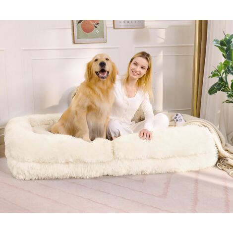 LEDANDER Lit pour animaux de compagnie en forme humaine, pouf, chaise de jeu de sol réglable à cinq positions, convient au salon, tissu peluche, Beige